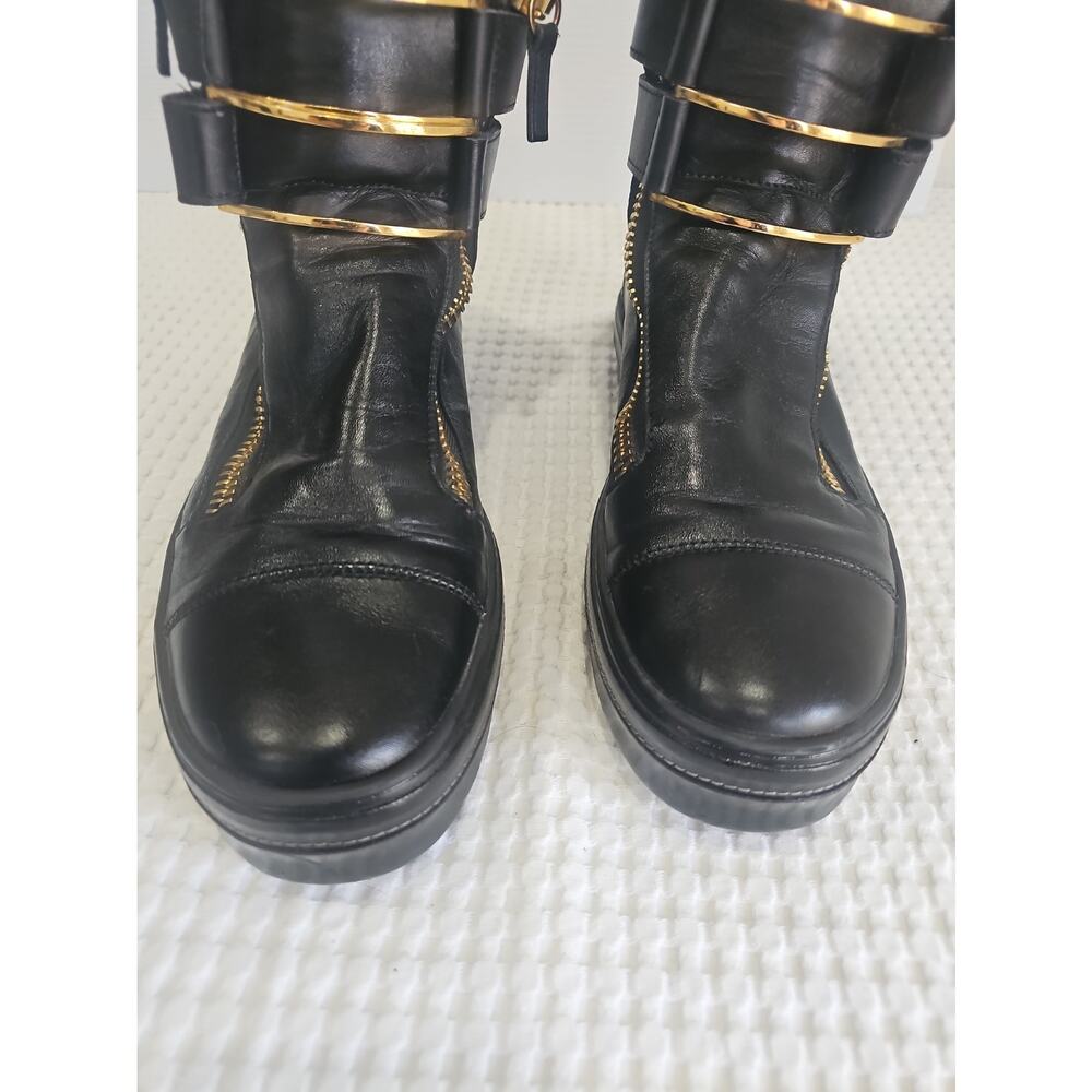 Giuseppe Zanotti Black Leather High Top Boot Sneakers Gold Zipper EU 43 - Picture 9 of 15